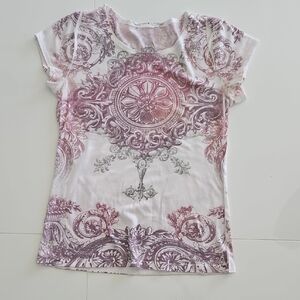Affliction Pink and White Short Sleeve Tee